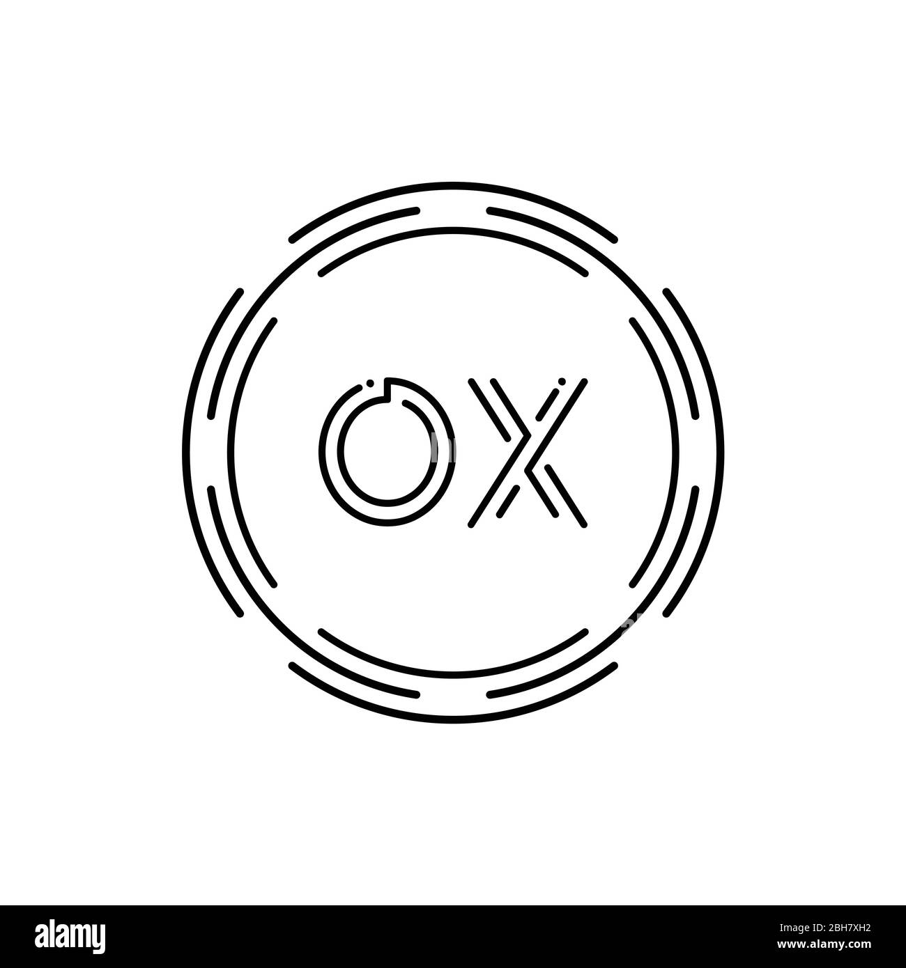 Modello vettore di disegno del logo OX della lettera del monogramma iniziale. Tecnologia digitale Design del logo OX Letter Illustrazione Vettoriale