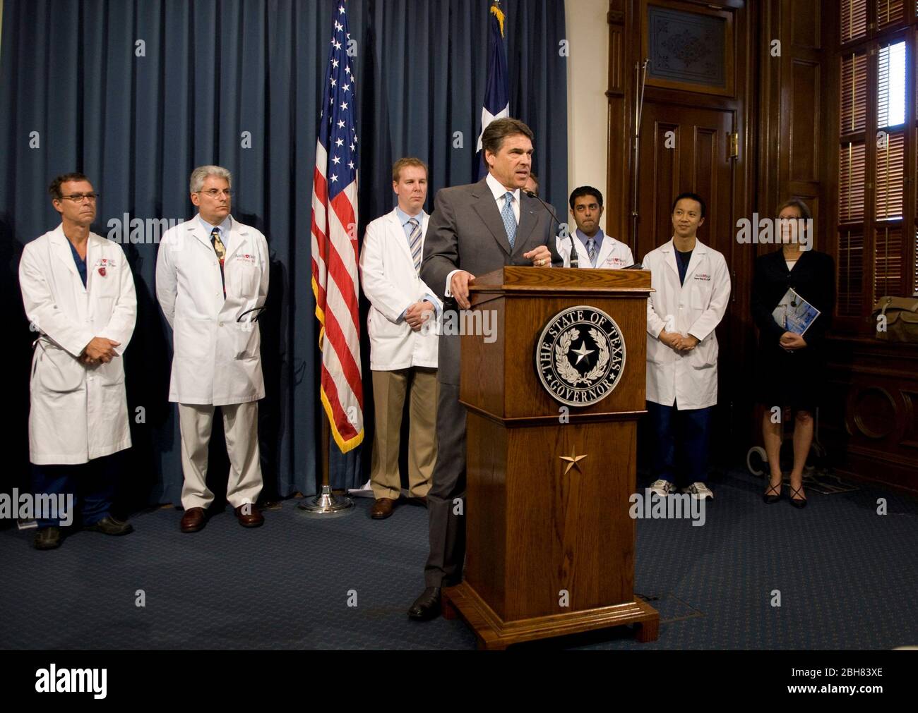 Austin Texas USA, 18 2009 agosto: Il governatore del Texas Rick Perry parla a una conferenza stampa che annuncia i risultati di uno studio della Texas Public Policy Foundation sulla riforma sanitaria. ©Marjorie Kamys Cotera/Bob Daemmrich Photography Foto Stock