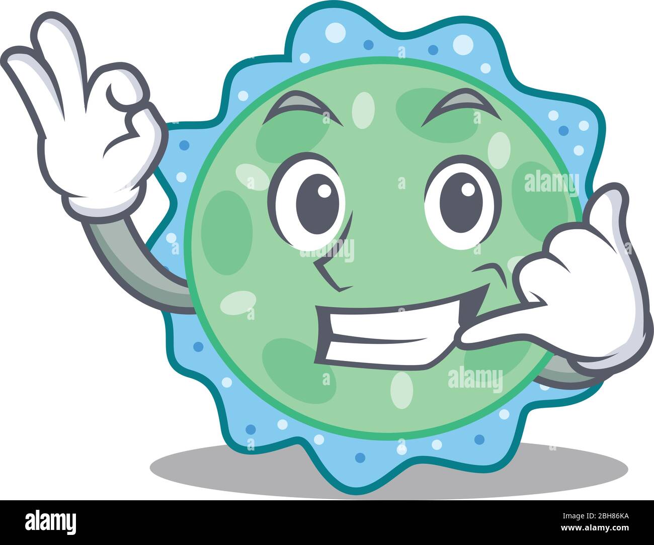 Cartoon design di pseudomonas aeruginosa con chiamarmi gesto divertente Illustrazione Vettoriale