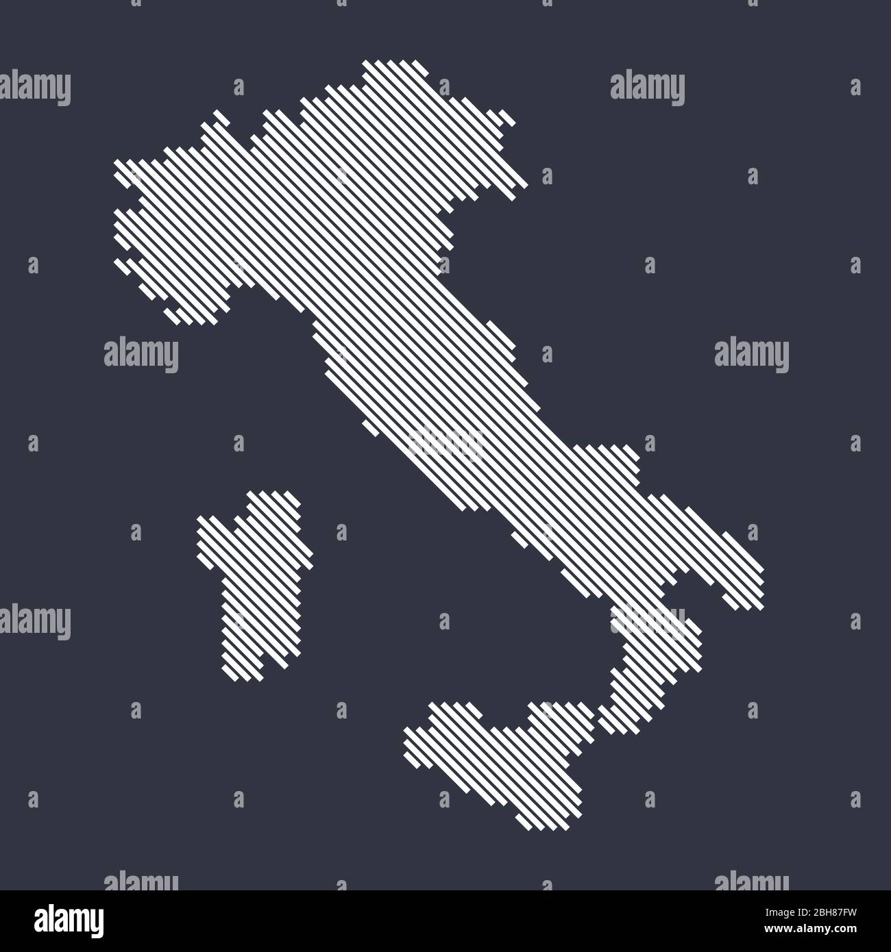 Mappa stilizzata semplice a linee diagonali dell'Italia Illustrazione Vettoriale