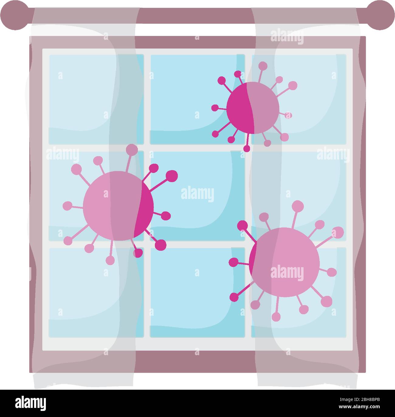 finestra con tenda, soggiorno a casa, prevenzione coronavirus illustrazione vettoriale Illustrazione Vettoriale