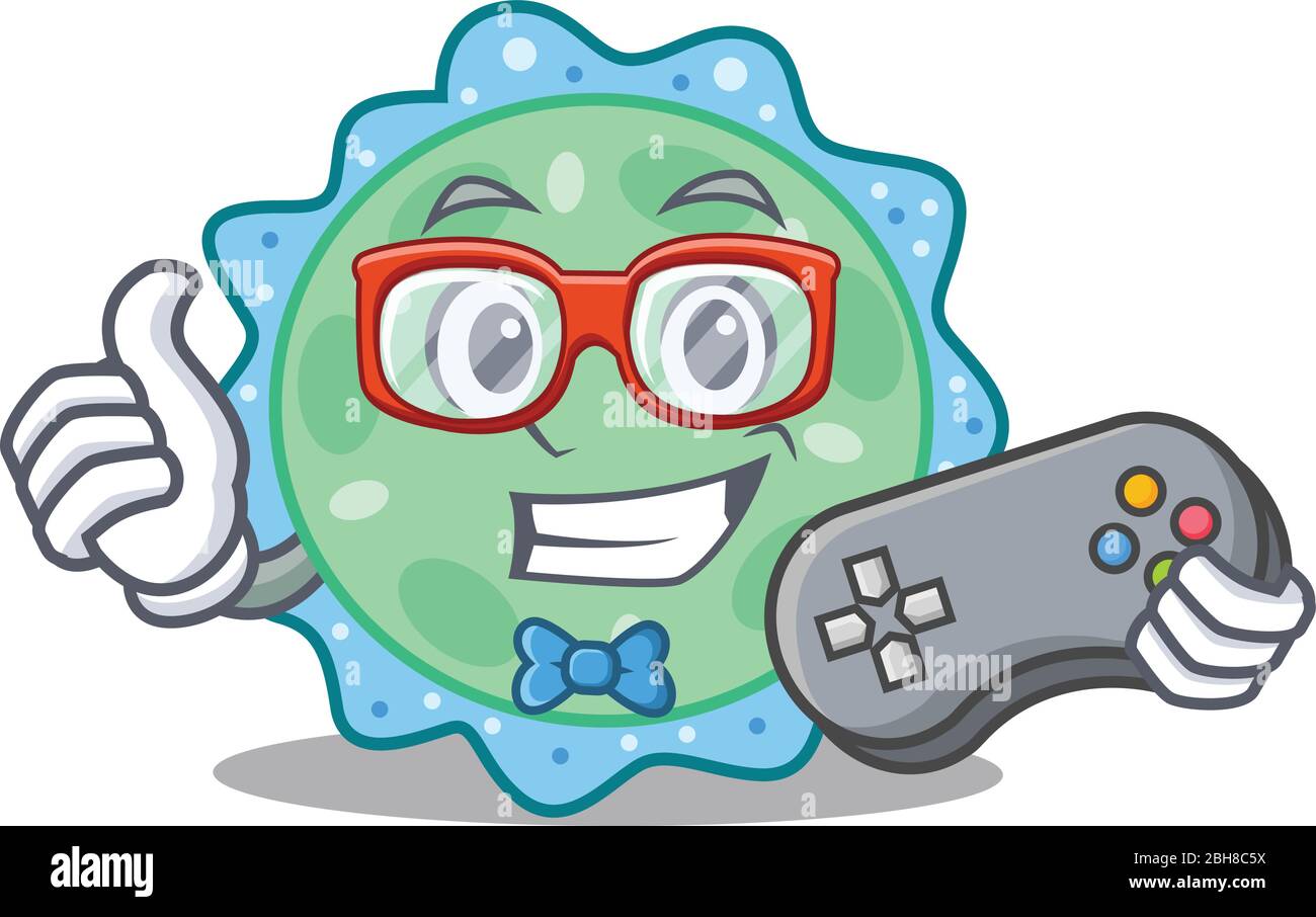 Mascot design concetto di pseudomonas aeruginosa gamer utilizzando controller Illustrazione Vettoriale