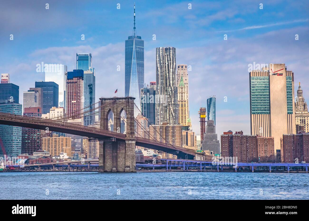 Stati Uniti d'America, New York City, Manhattan, Downtown, il Ponte di Brooklyn, World Trade Center, Foto Stock