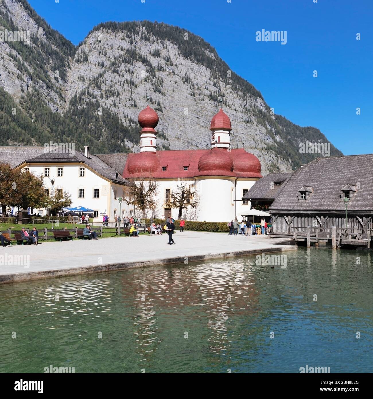 St. Bartholomä am Königssee, Berchtesgadener Land, Nationalpark Berchtesgaden, Oberbayern, Deutschland Foto Stock
