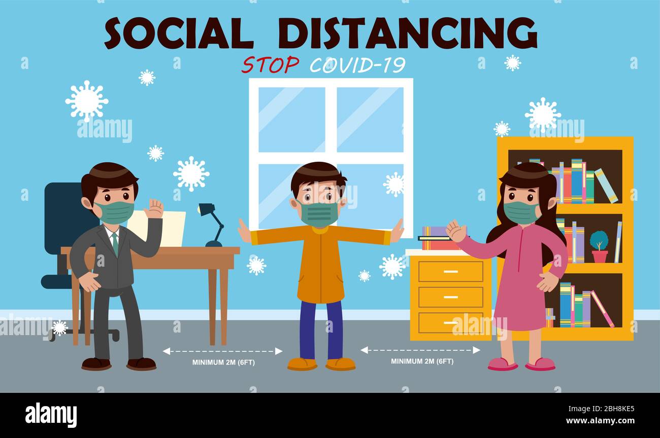 mantenere la distanza sociale da tutti per diffondere germi Illustrazione Vettoriale