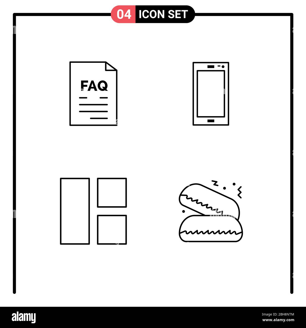 Set di 4 icone moderne dell'interfaccia utente simboli segni per contatto, iphone, aiuto, smartphone, modifica elementi di progettazione vettoriale modificabili Illustrazione Vettoriale