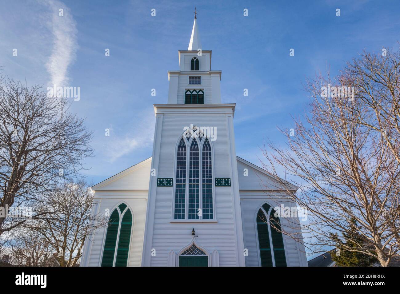 Stati Uniti d'America, New England, Massachusetts, Nantucket Island, Nantucket Town, prima Chiesa congregazionale, esterna Foto Stock