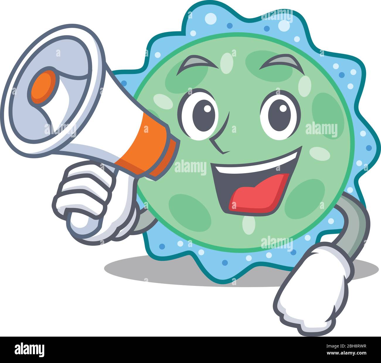 Personaggio cartoon di pseudomonas aeruginosa con un megafono Illustrazione Vettoriale