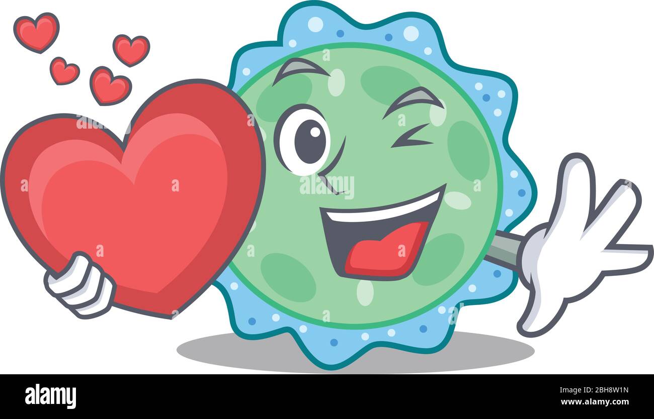 Un dolce pseudomonas aeruginosa stile di carattere cartoon con un cuore Illustrazione Vettoriale