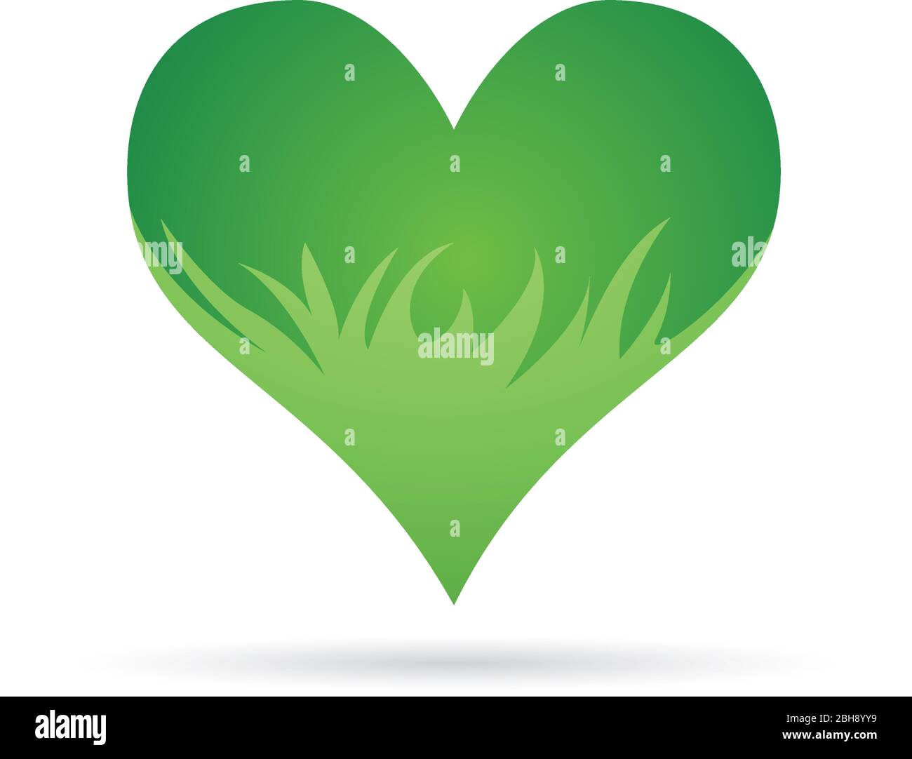 Segno vettoriale cuore con erba, amore natura concetto Illustrazione Vettoriale