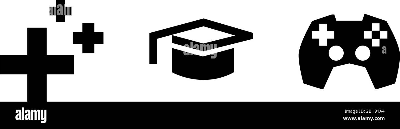 Icone di educazione, tempo libero e salute. Aree di vita a casa nero set di articoli. Studio, cura, intrattenimento elementi grafici di stile di vita isolati su sfondo bianco. Illustrazione Vettoriale