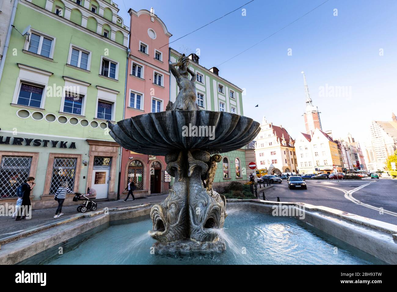 Europa, Polonia, Voivodato di Opole, fontana di Nysa/Tritonbrunnen/Triton Foto Stock