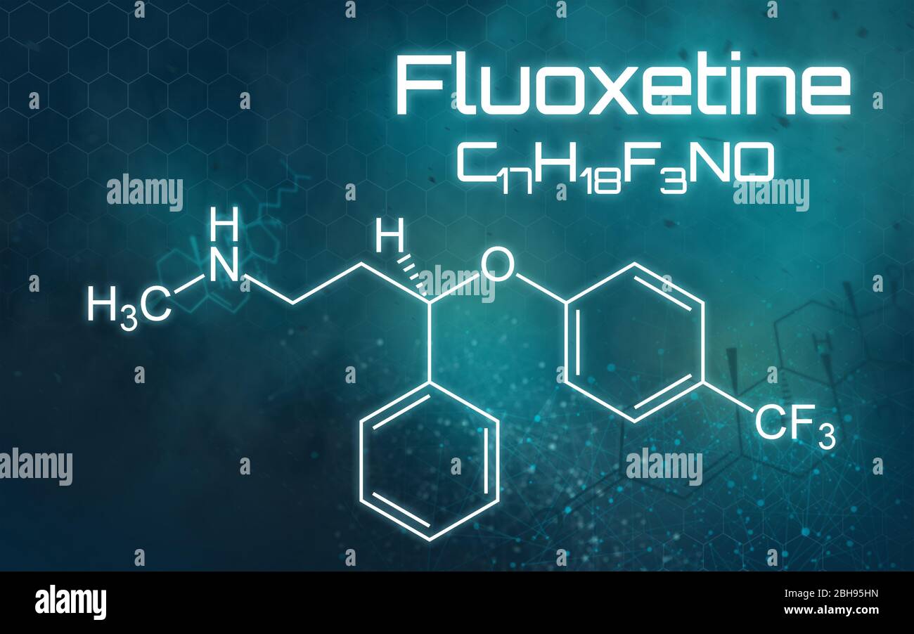 Formula chimica della fluoxetina su sfondo futuristico Foto Stock