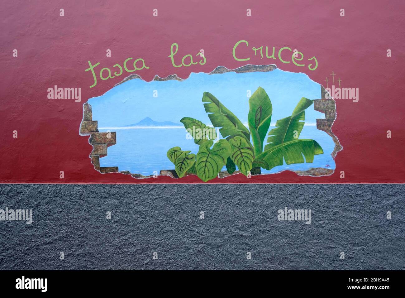 Europa, Isole Canarie, la Gomera, caffè, facciata, murale Foto Stock