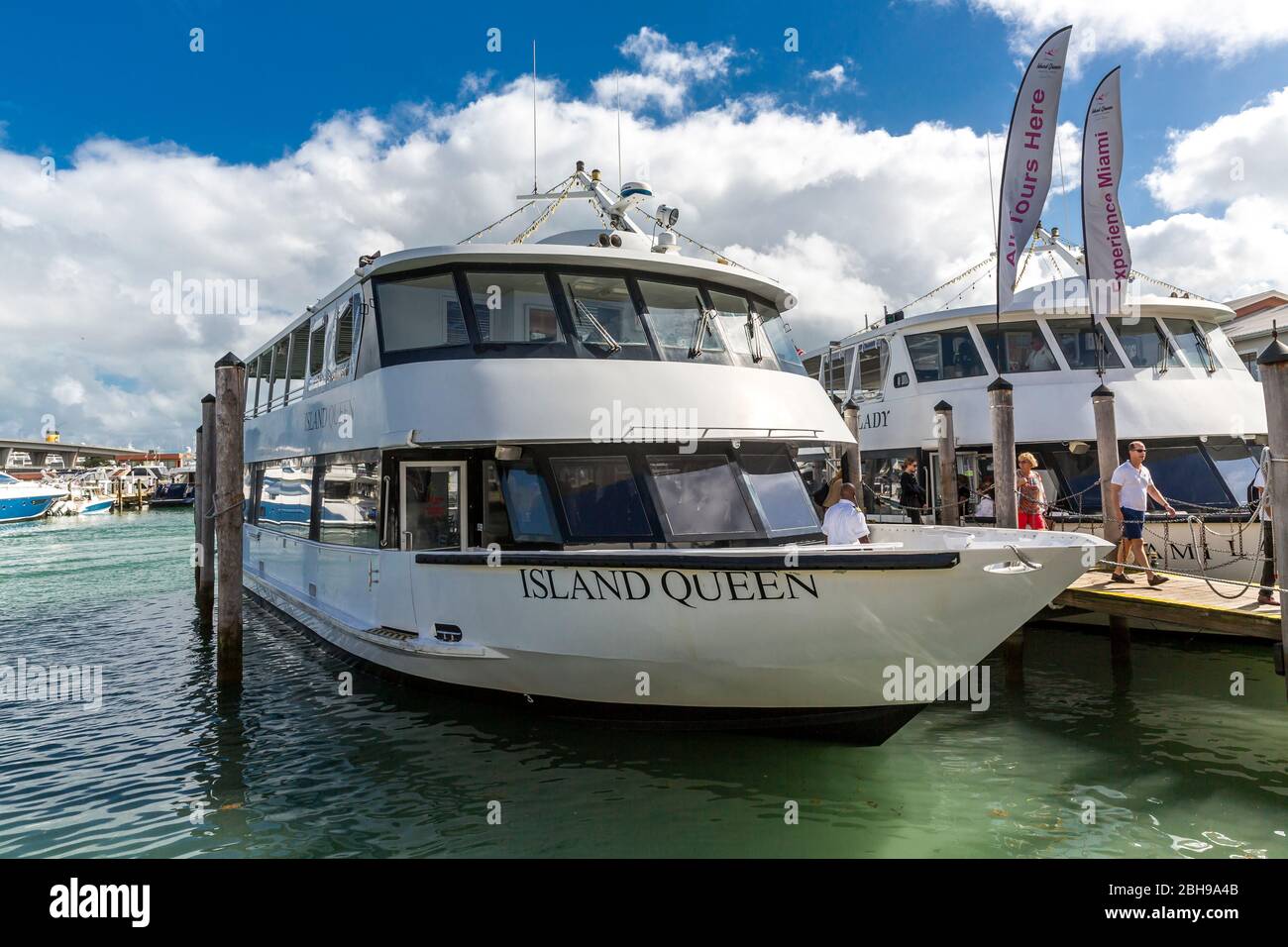Tourboat Island Queen, Bayside Marketplace, Miamarina, Biscayne Boulevard, Downtown, Miami, Miami-Dade County, Florida, Stati Uniti, Nord America Foto Stock