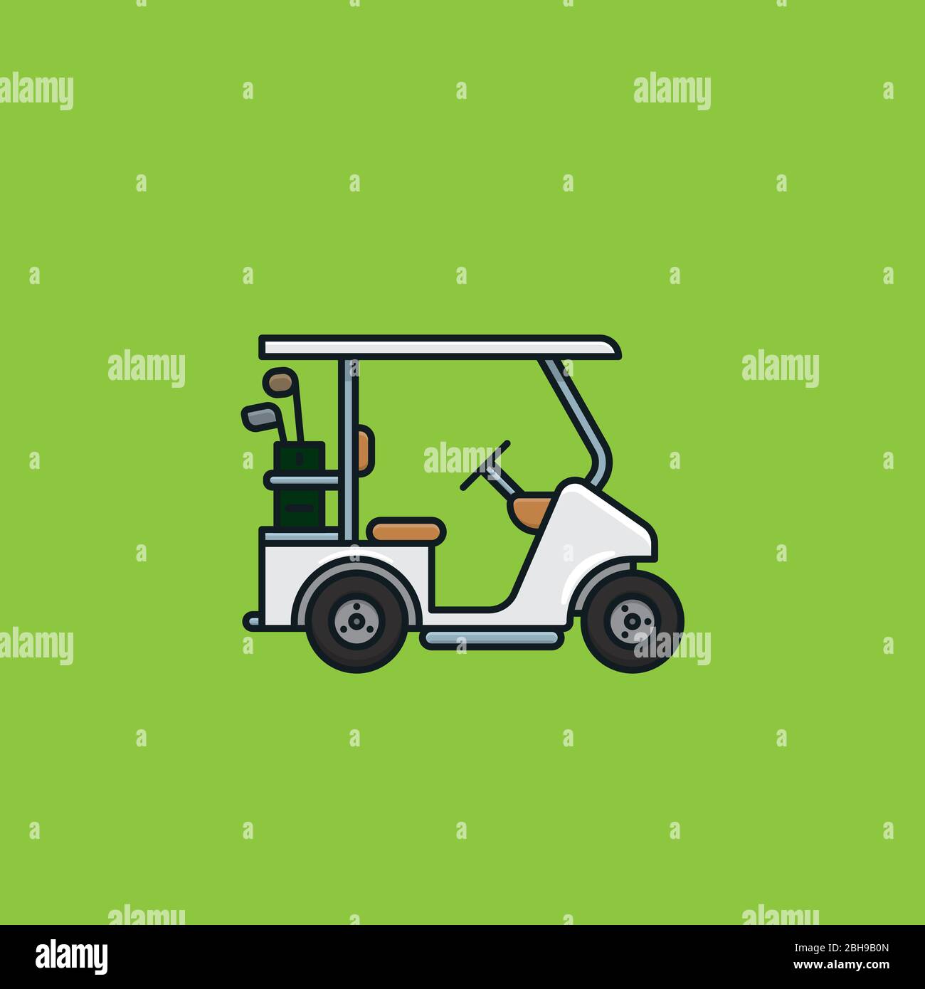 Golf cart illustrazione vettoriale per il Golf Day il 6 maggio. Simbolo del colore per gli sport all'aperto. Illustrazione Vettoriale