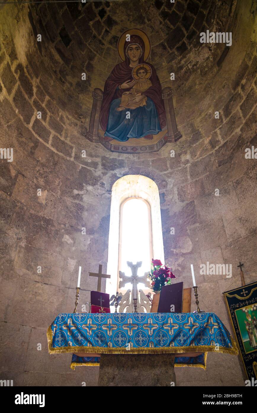 Armenia, Debed Canyon, Odzun, San Astvatsatsin chiesa del V secolo, il leggendario luogo di sepoltura per le fasce del Bambino Gesù Cristo, interno Foto Stock