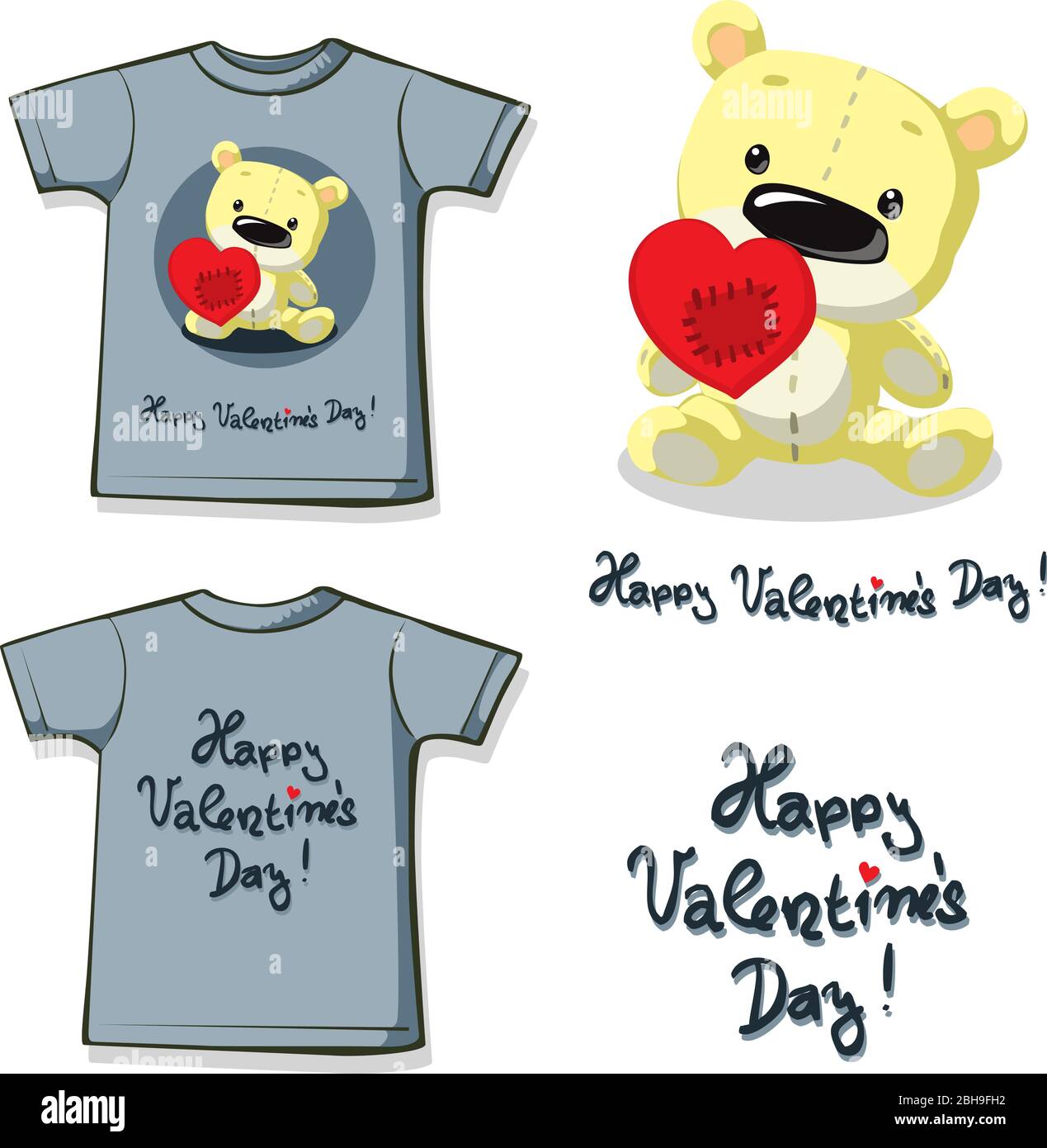 divertente stampa di camicia valentine con orso di teddy che tiene un cuore patched - disegno piatto illustrazione vettoriale Illustrazione Vettoriale
