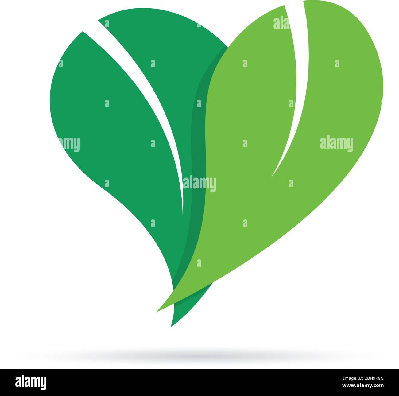 Segno vettoriale cuore con foglie, amore natura concetto Illustrazione Vettoriale