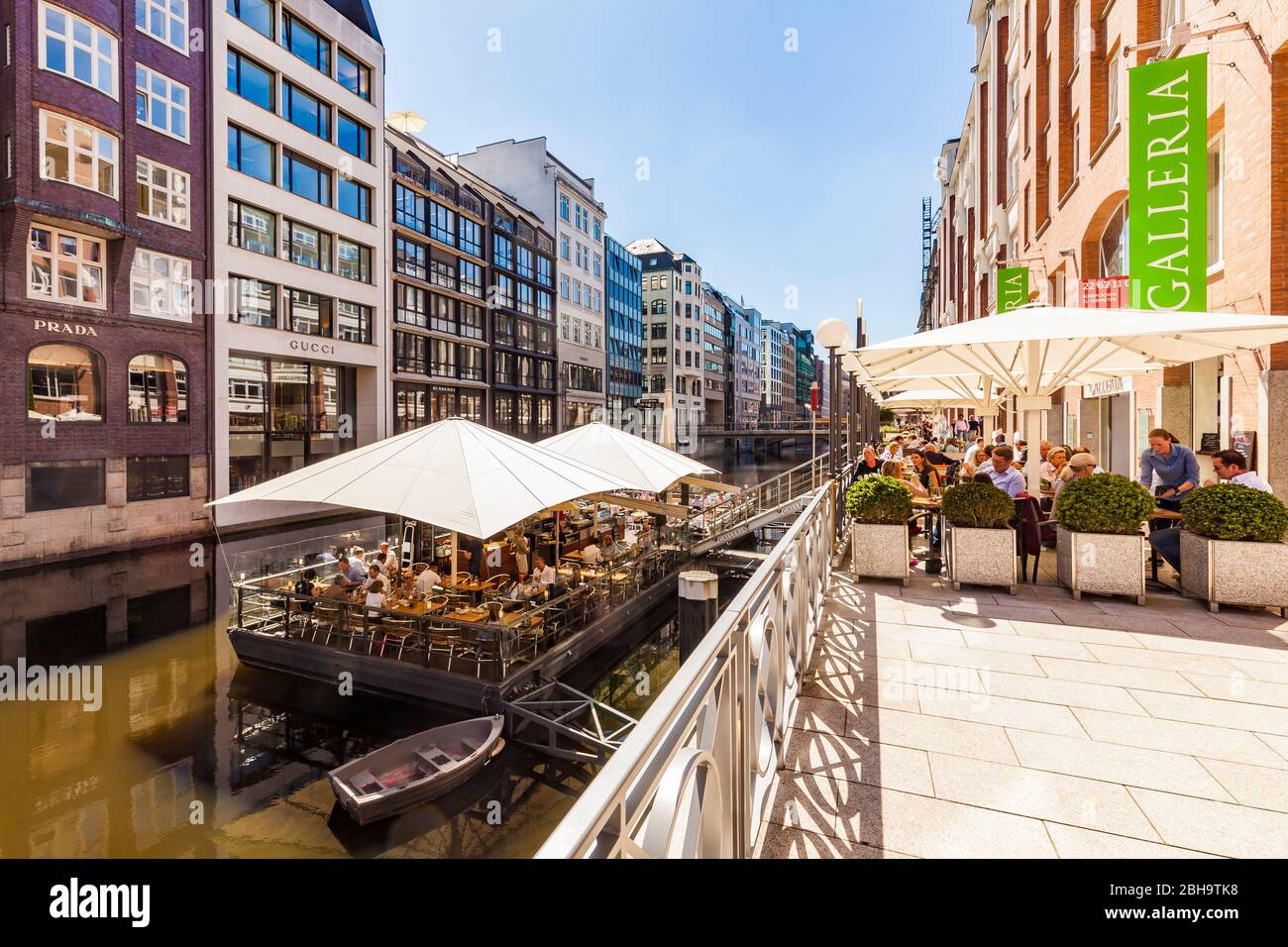 Germania, Amburgo, centro città, Bleichenfleet, Bleichensteg, Café Ponton Amburgo, negozi esclusivi, negozi, negozi Foto Stock