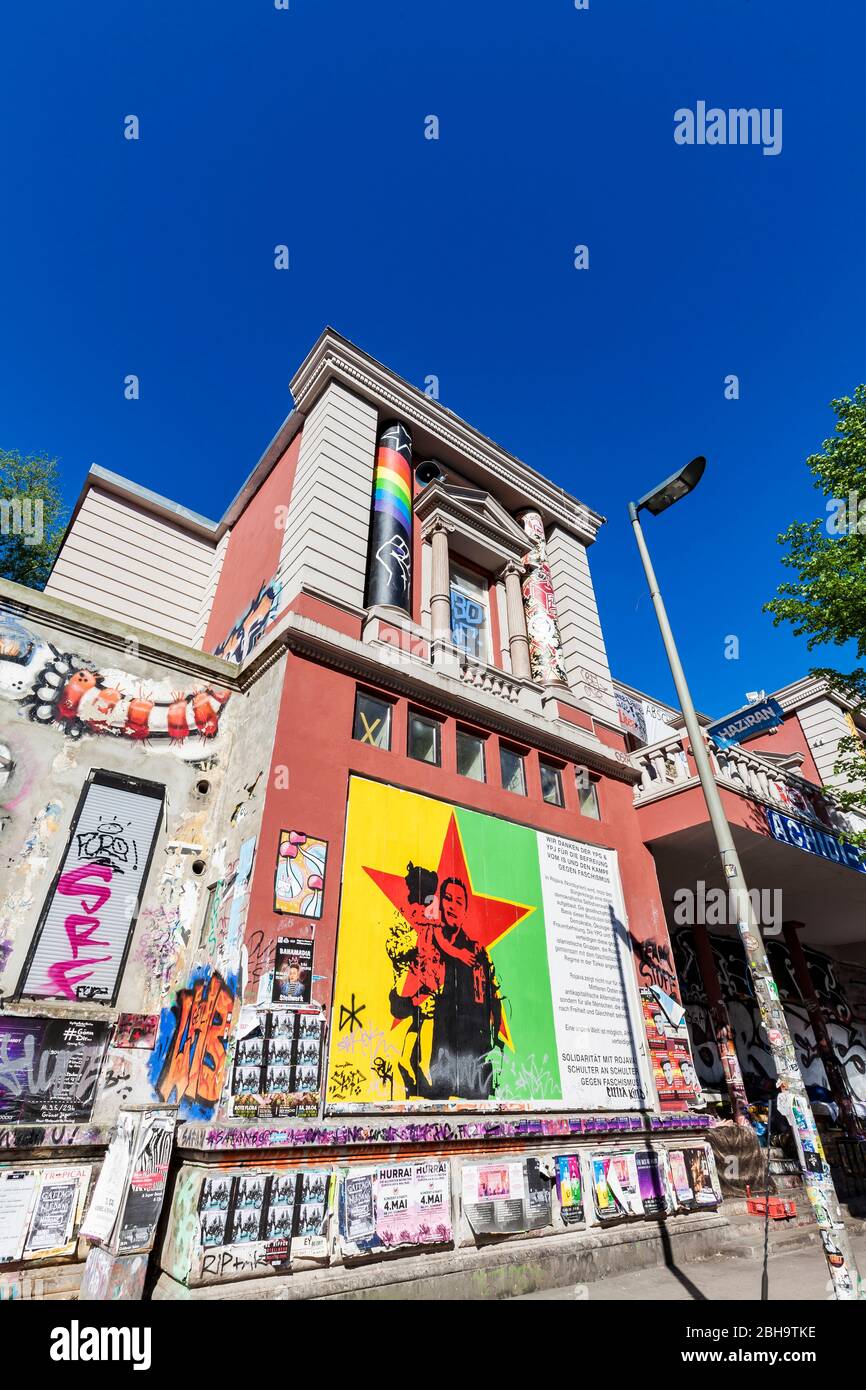 Germania, Amburgo, quartiere Sternschanze, Schanzenviertel, Rote Flora, Centro autonomo, Teatro Flora occupato, scena autonoma, quartiere scenico Foto Stock