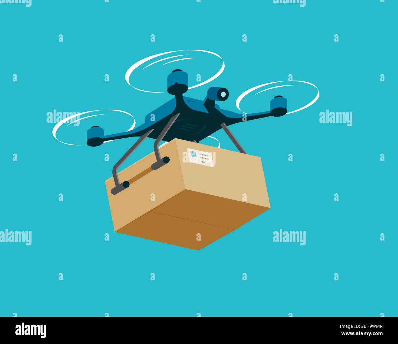 Drone ad aria con scatola. Illustrazione del vettore del servizio di consegna Illustrazione Vettoriale