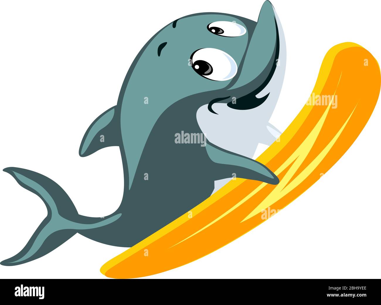 Dolphin cute design piatto surf isolato su sfondo bianco Illustrazione Vettoriale