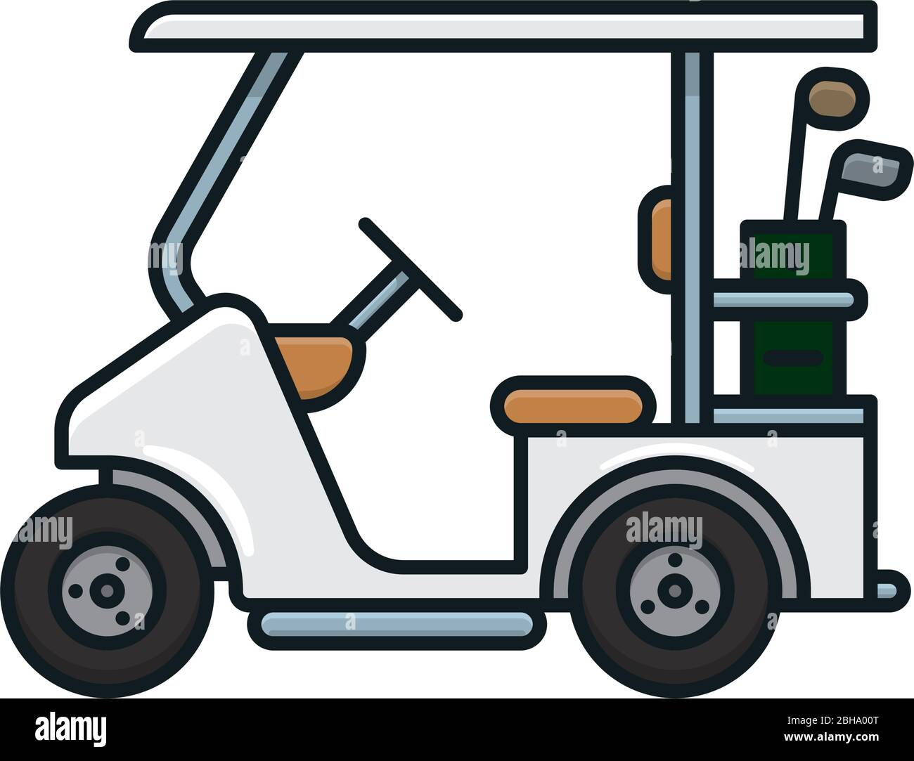 Golf cart isolato vettore illustrazione per il Golf Day il 6 maggio. Simbolo del colore per gli sport all'aperto. Illustrazione Vettoriale