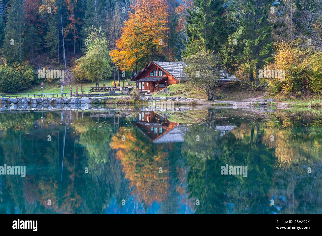 Lago Welsperg, Val canali, Primiero, Trentino Alto Adige, Paneveggio e pale di San Martino, parco naturale Foto Stock