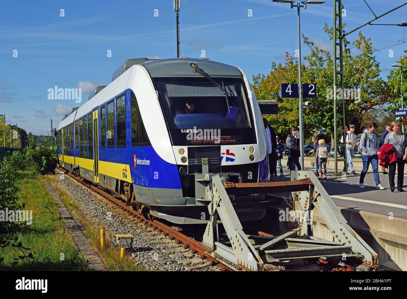 Europa, Germania, bassa Sassonia, ferrovia diesel nella stazione di Buxtehude, EVB, Foto Stock