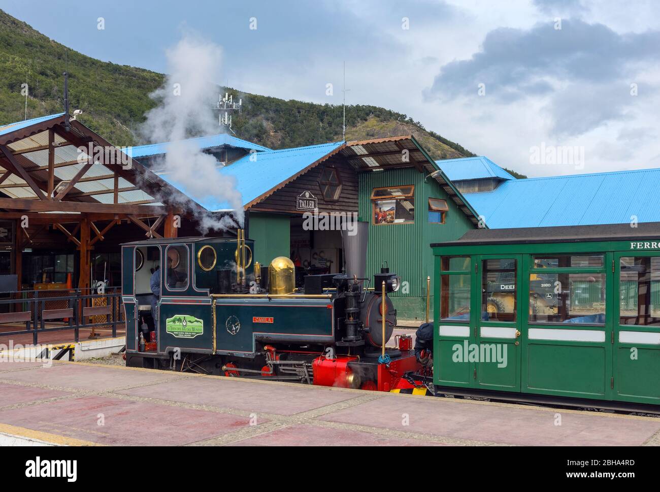 Treno della Stazione di fine del mondo, Terra del Fuego, Argentina Foto Stock