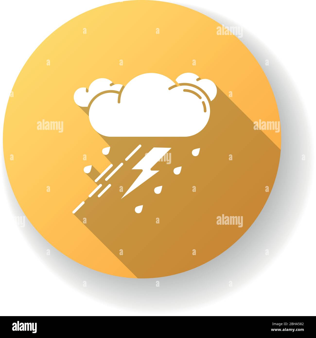 Icona di glyph a lunga ombra con disegno piatto giallo Thunderstorm Illustrazione Vettoriale