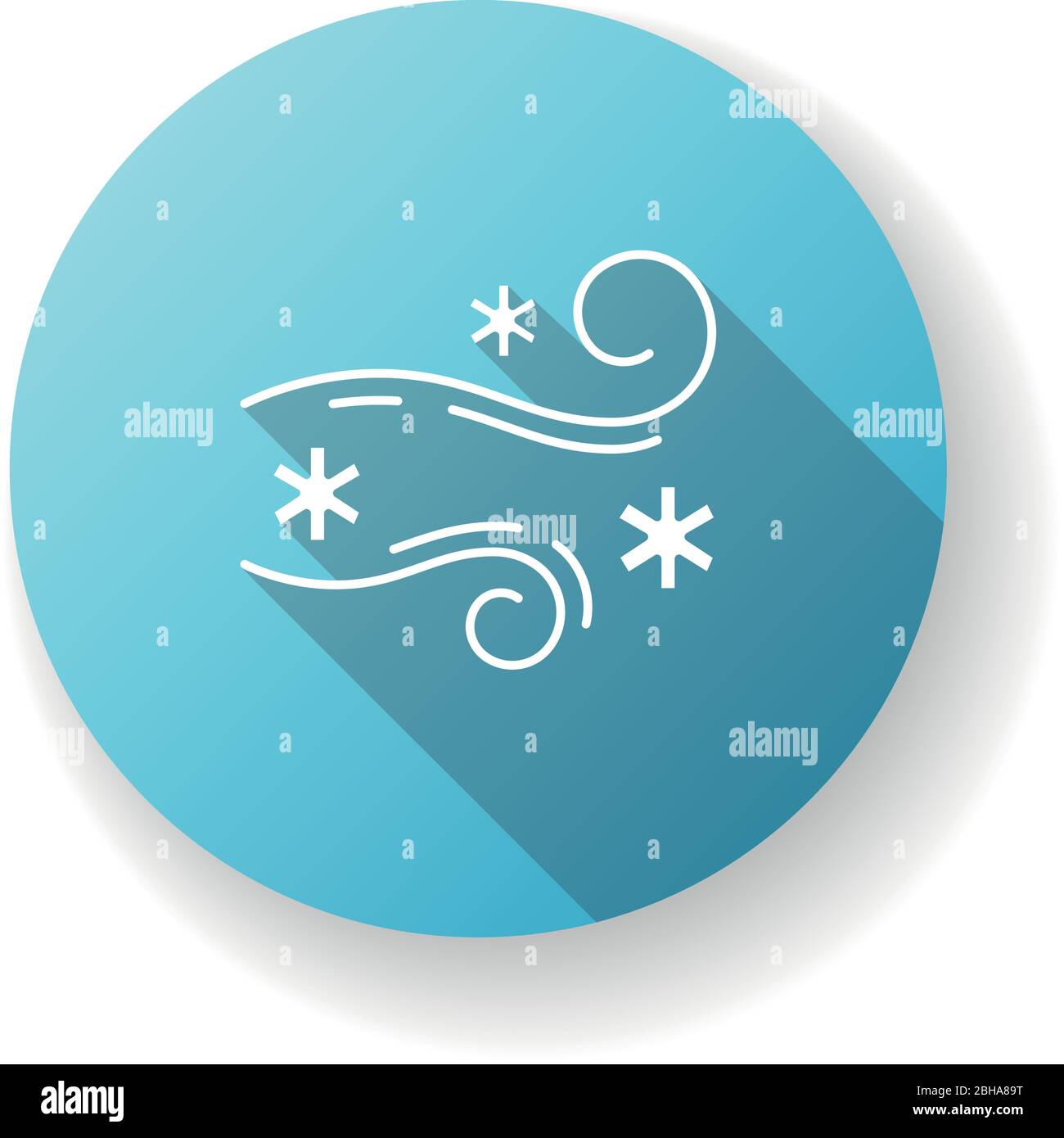 Neve soffiato blu disegno piano lunga ombra icona glifo Illustrazione Vettoriale