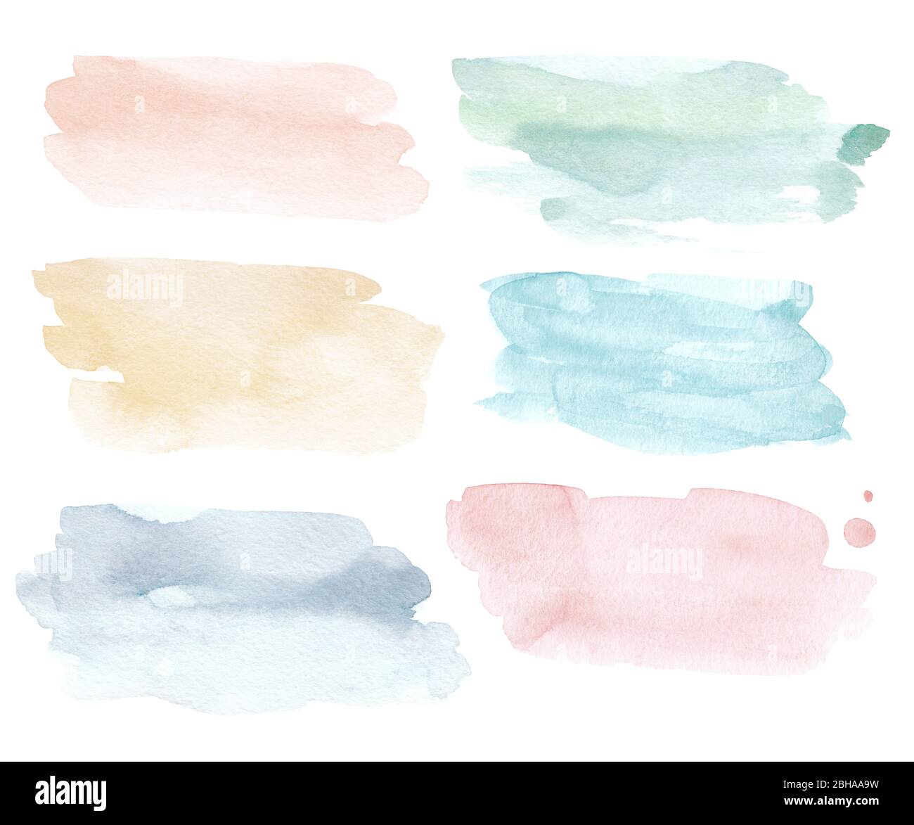 Acquerello astratto mano disegnata vernice di fondo pennello splash, giallo, verde e blu pastello colori texture Foto Stock