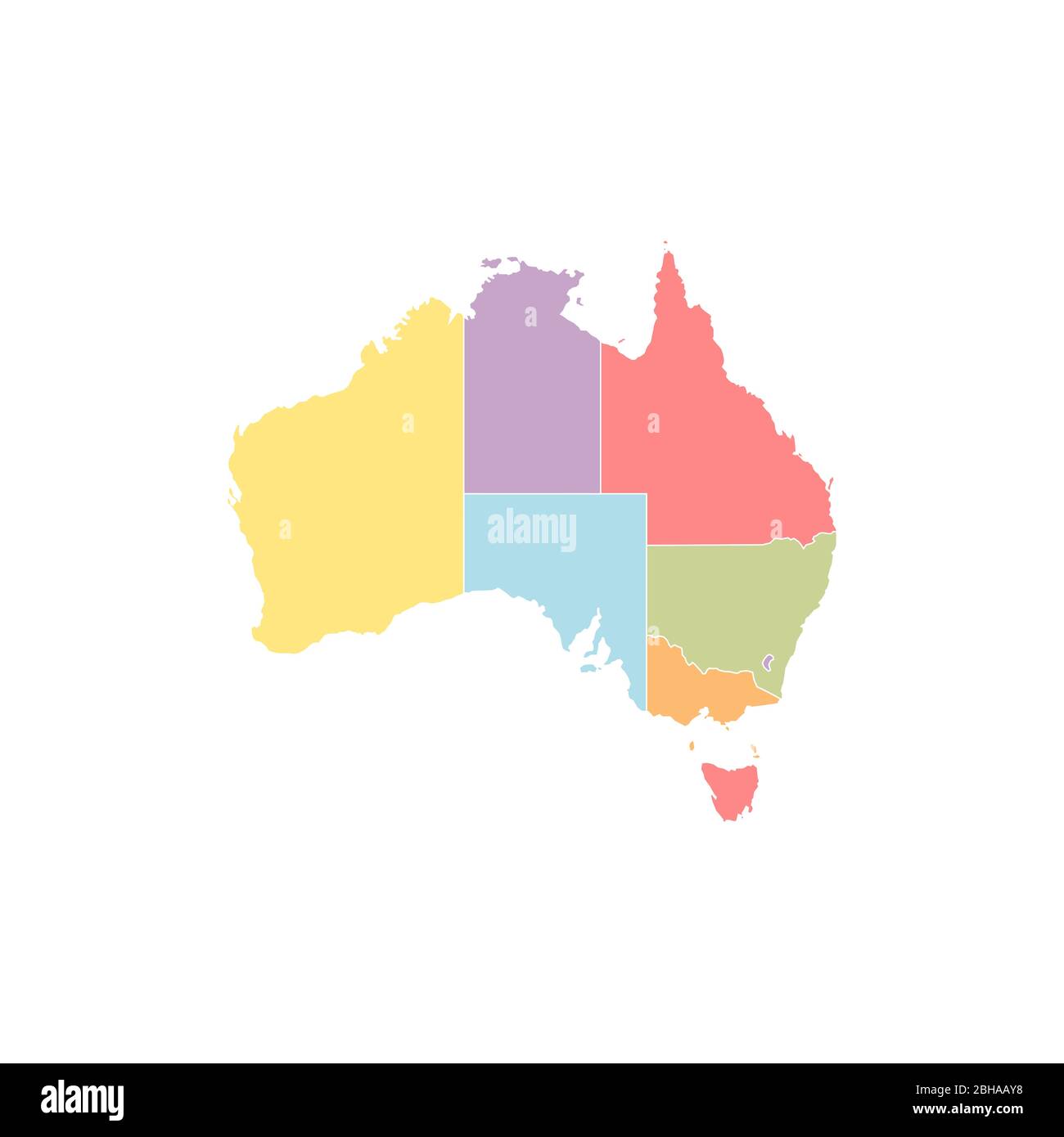 Mappa Australia, nuova mappa politica dettagliata, Stati separati, con nomi di stato, isolato su sfondo bianco vuoto. Illustrazione vettoriale eps 10 Illustrazione Vettoriale