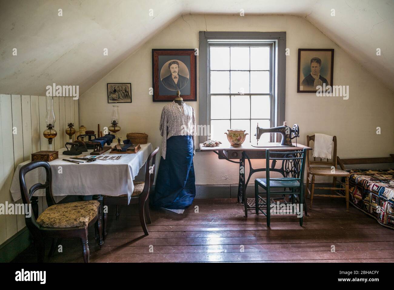 Canada, Prince Edward Island, Orwell, Orwell angolo villaggio storico, Clarke del negozio e casa, b. 1860, cucitura display camera Foto Stock