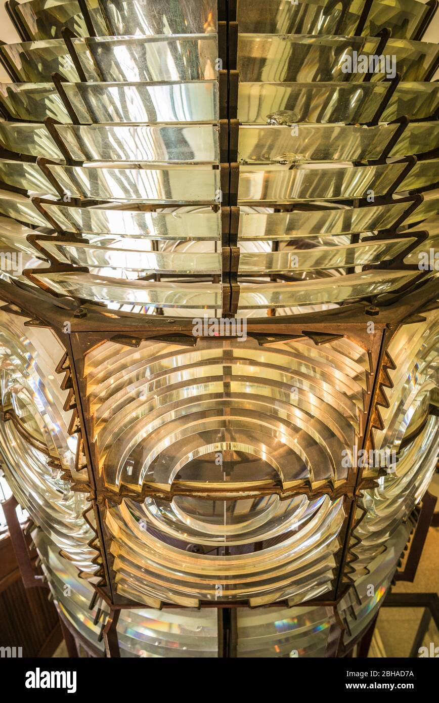 Stati Uniti d'America, New England, Massachusetts, Nantucket Island, Nantucket Town, lente di fresnel dal faro Foto Stock