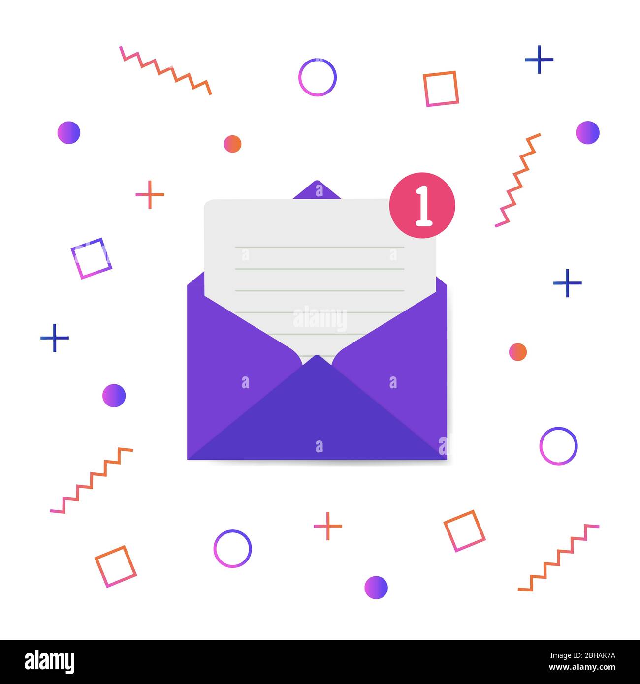 Icona nuovo messaggio con notifica. Puntatore a busta con messaggio in arrivo. Comunicazione chat sui social media. Nuova e-mail Illustrazione vettoriale. Illustrazione Vettoriale