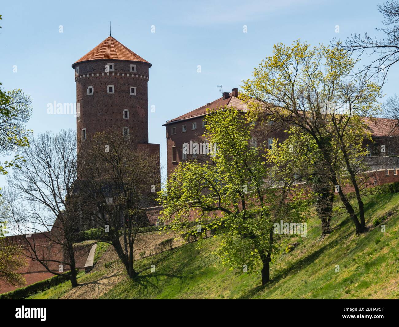 Torre Sandomierska del Castello di Wawel, ex residenza reale. Famosa attrazione turistica a Cracovia, Polonia. La torre fu costruita intorno al 1460. Foto Stock