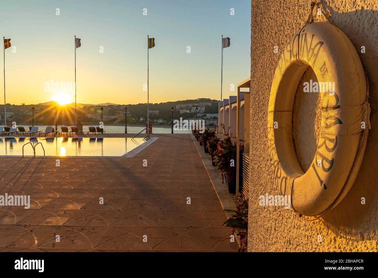 Europa, Spanien, Katalonien, Costa Brava, S'Agaró, Sonnenuntergang über der Bucht von S'Agaró Foto Stock