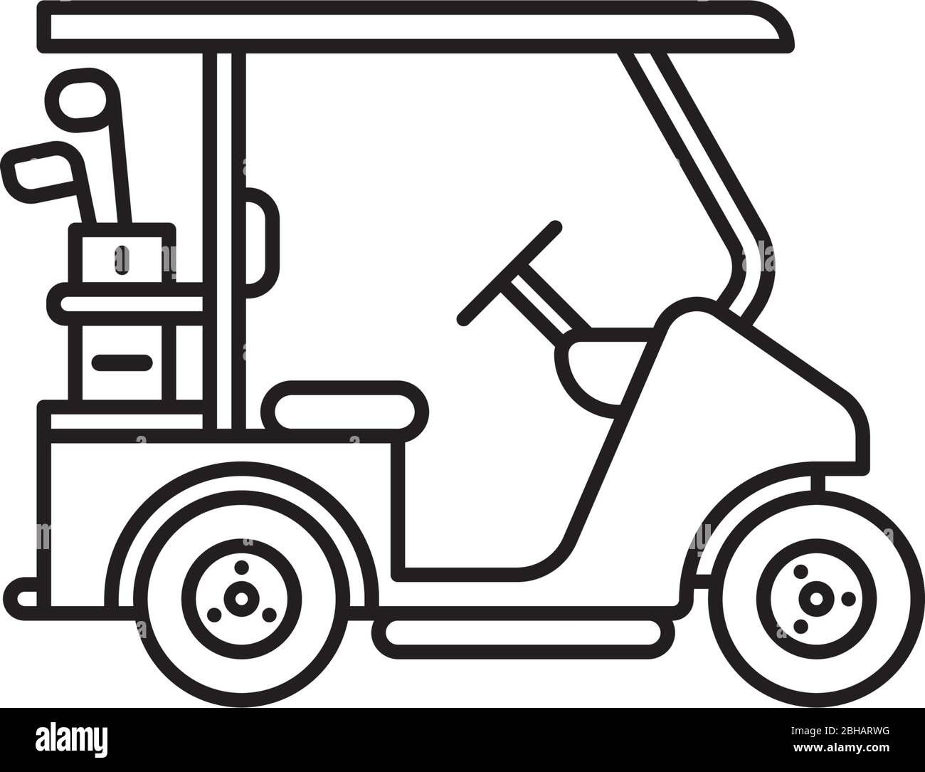 Icona della linea vettoriale del golf cart. Simbolo del profilo degli sport all'aperto. Illustrazione Vettoriale