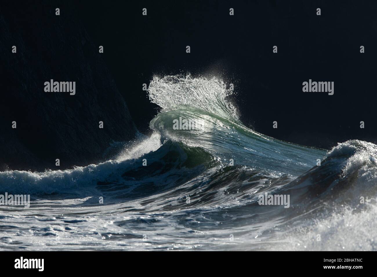 Vista dell'onda alta, Cape Disappointment state Park, Washington, USA Foto Stock