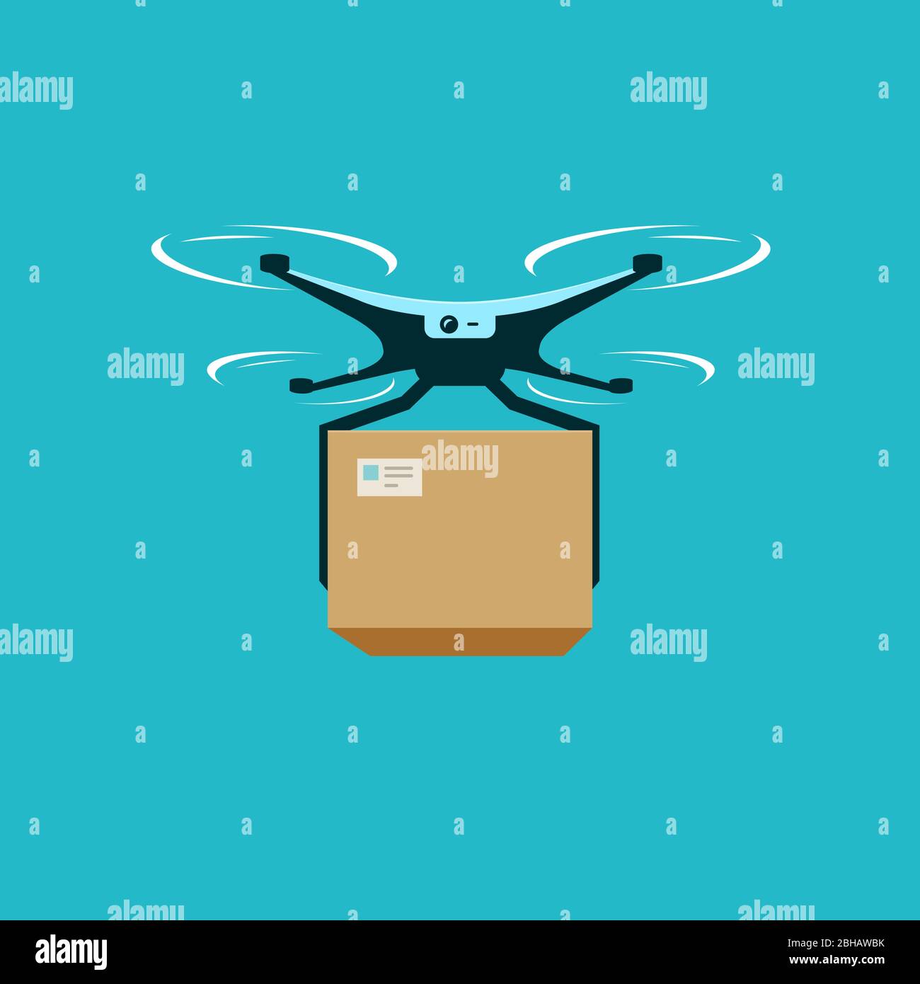 Drone con scatola. Illustrazione del vettore del servizio di consegna Illustrazione Vettoriale