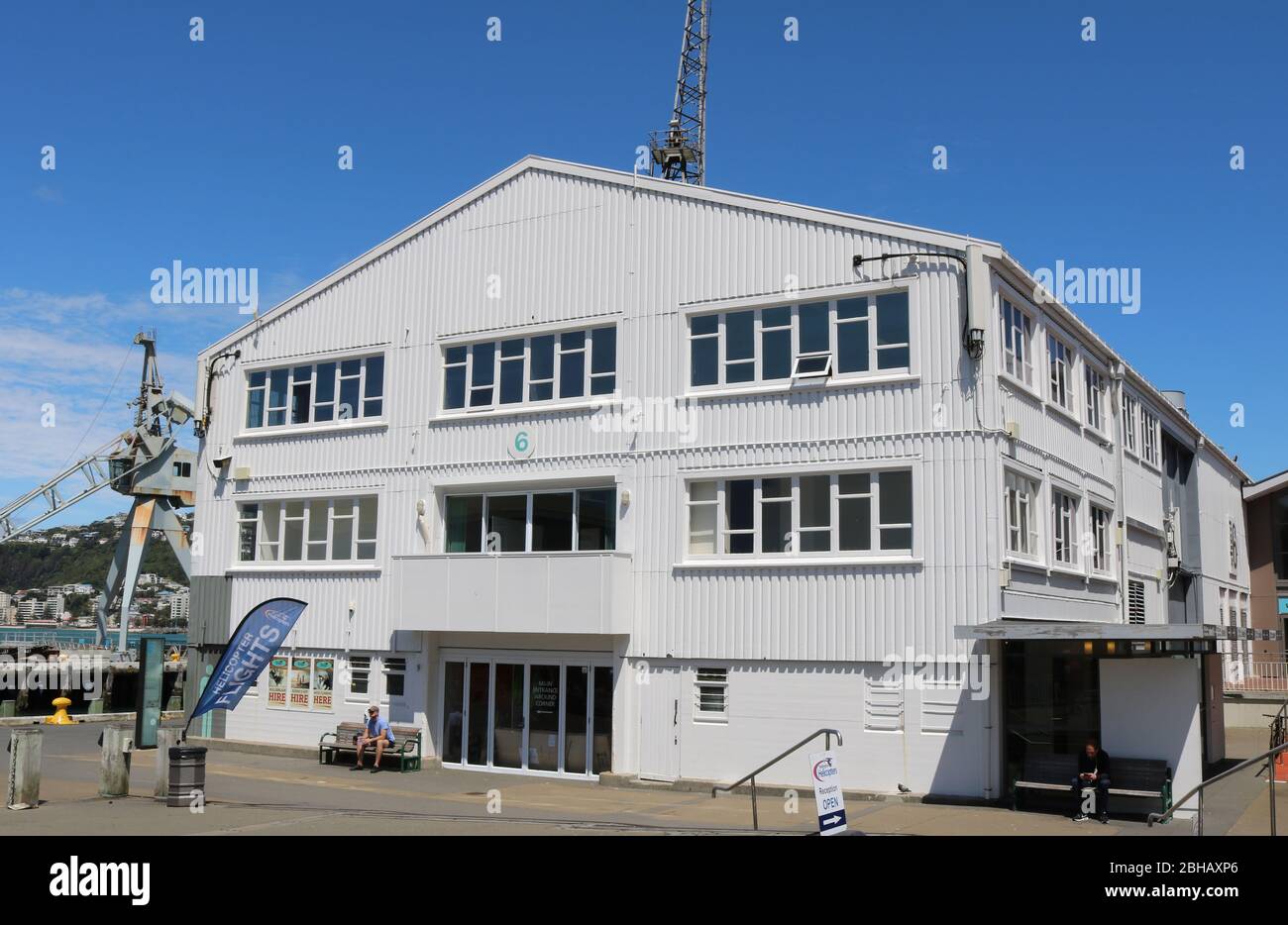 Vista dell'esterno di Shed 6, un luogo di intrattenimento su Queens Wharf, Jerveis Quay, Wellington, North Island, Nuova Zelanda. Foto Stock