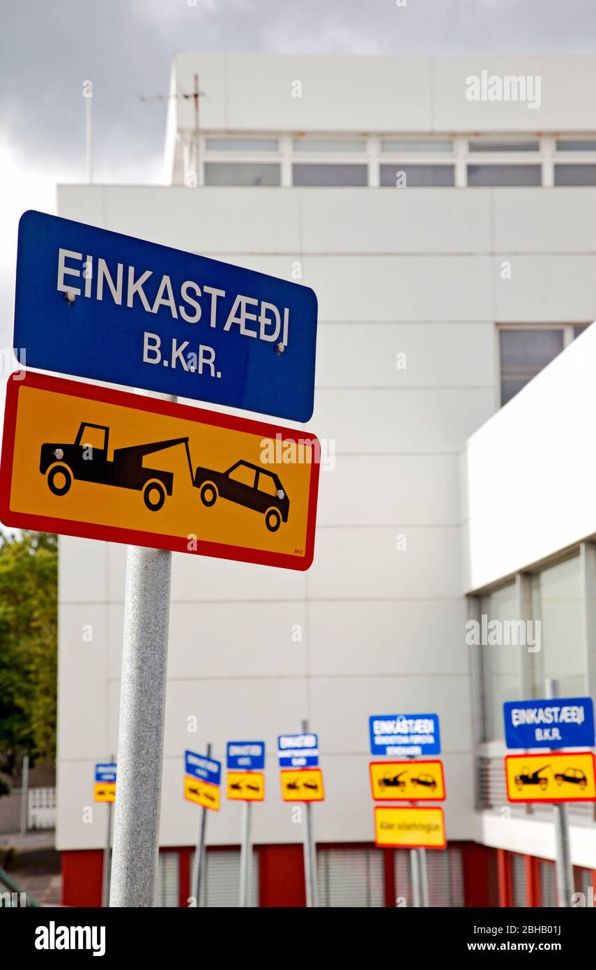 Parkplätze; Stadt; Isola; Reykjavik; Hauptstadt Foto Stock