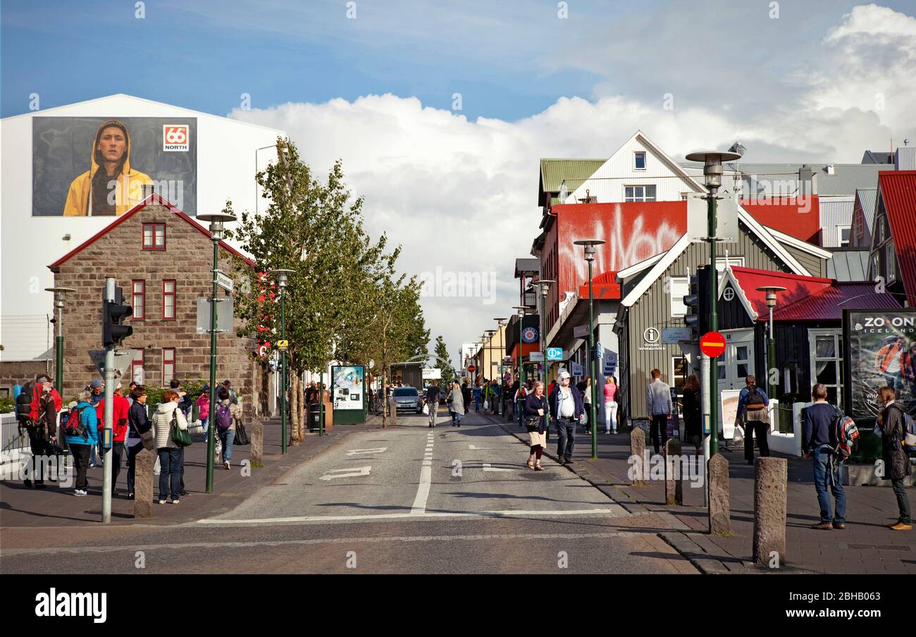 Einkaufstrasse; Città; Isola; Reykjavik; Hauptstadt Foto Stock
