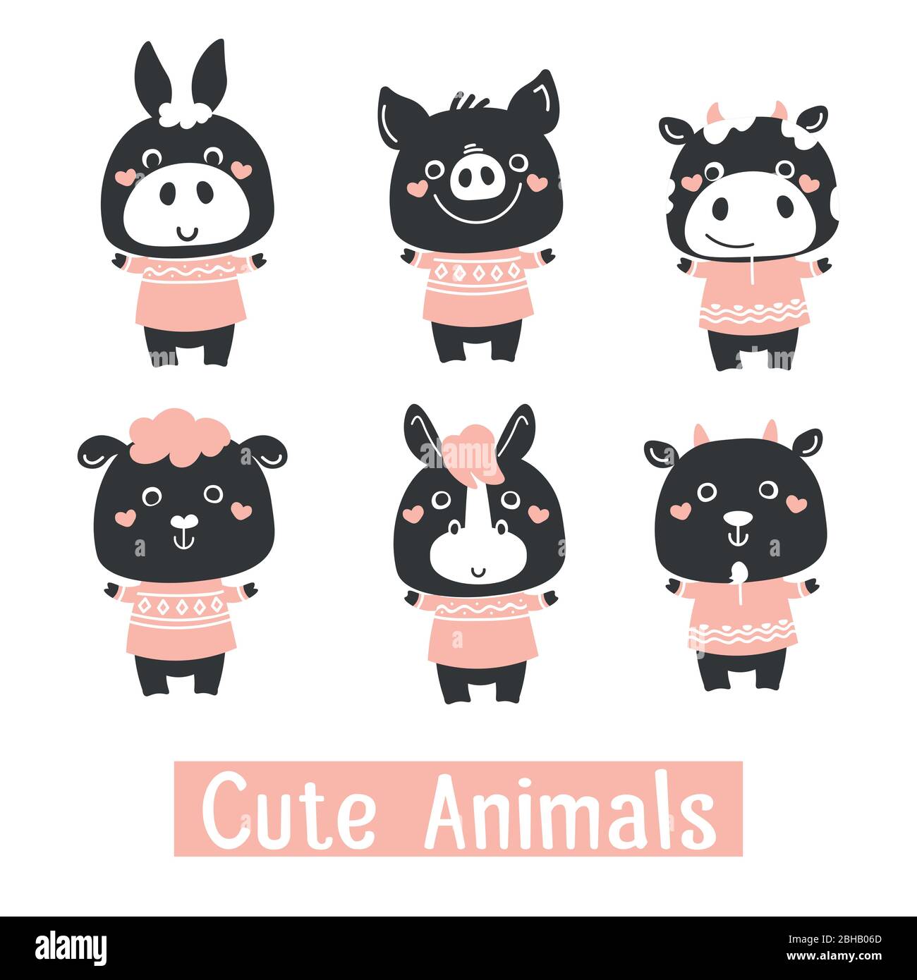 Grande set di animali vacanza natalizi tag con cartoni animati personaggi Illustrazione Vettoriale