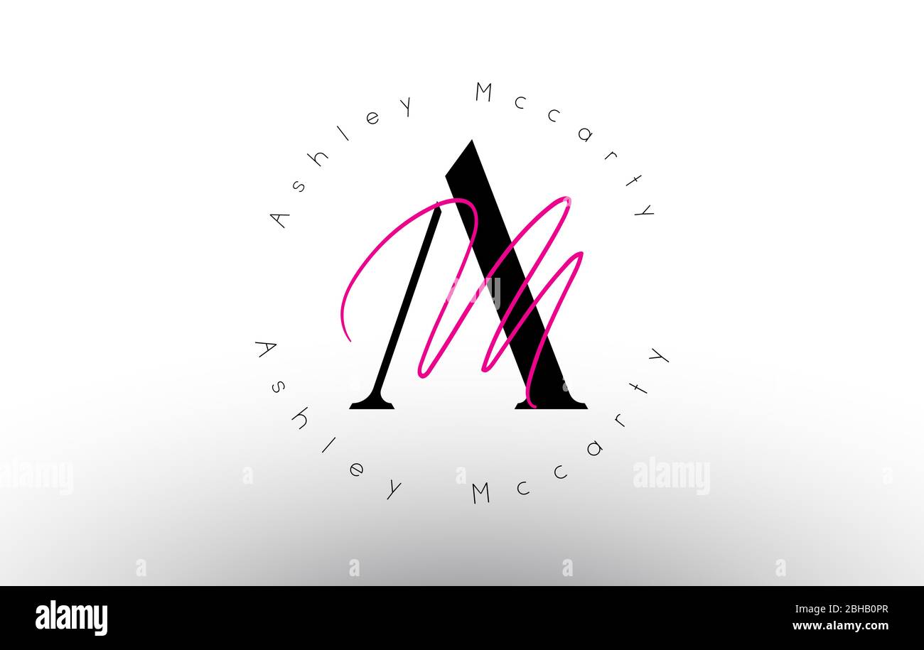 Logo vettoriale monogramma minimalista con firma AM Letter. Icona AM semplice con motivo circolare. Illustrazione vettoriale scritta a mano con lettera Illustrazione Vettoriale