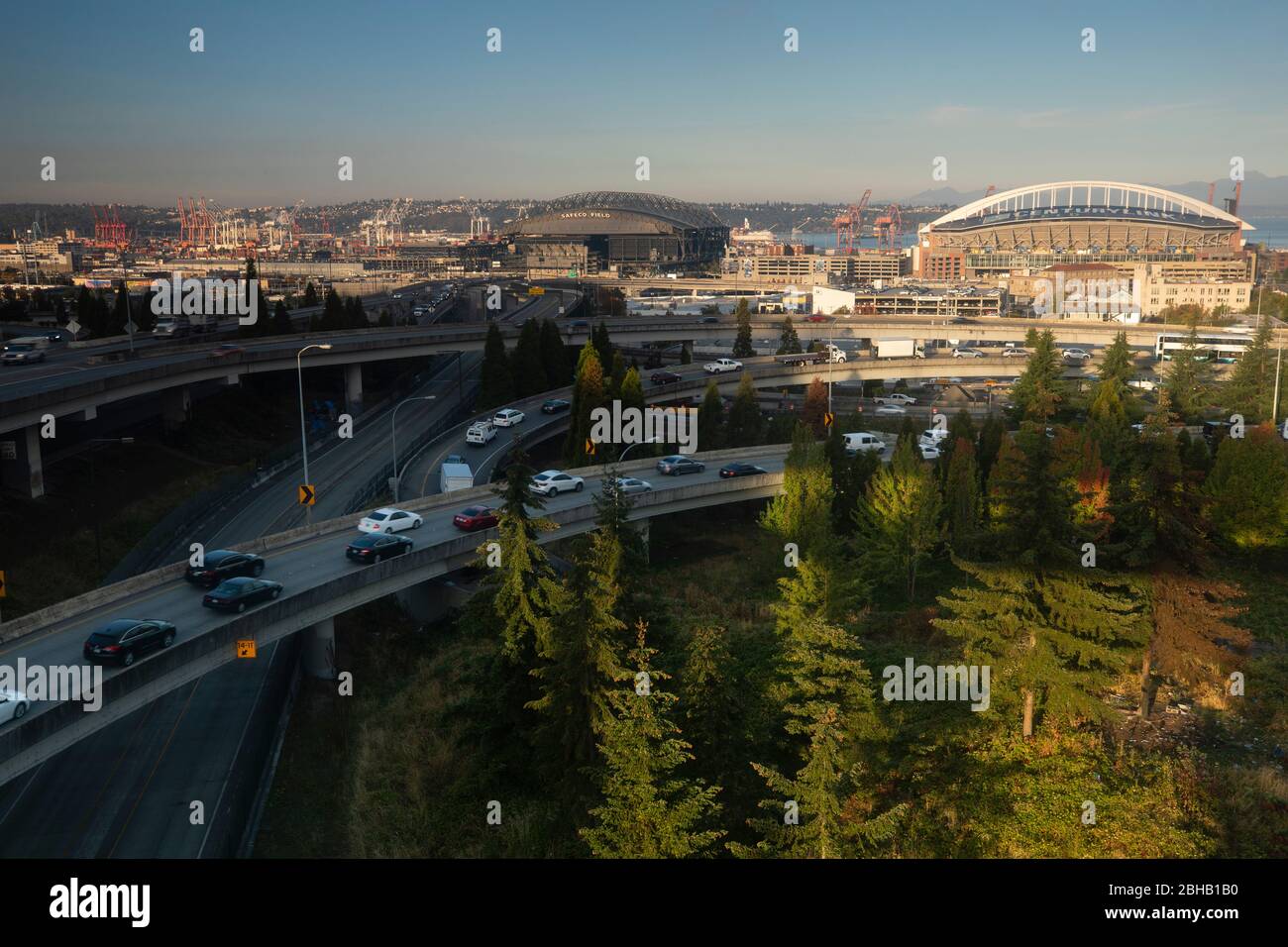 Strade sopraelevate nel centro di Seattle, Washington, USA Foto Stock