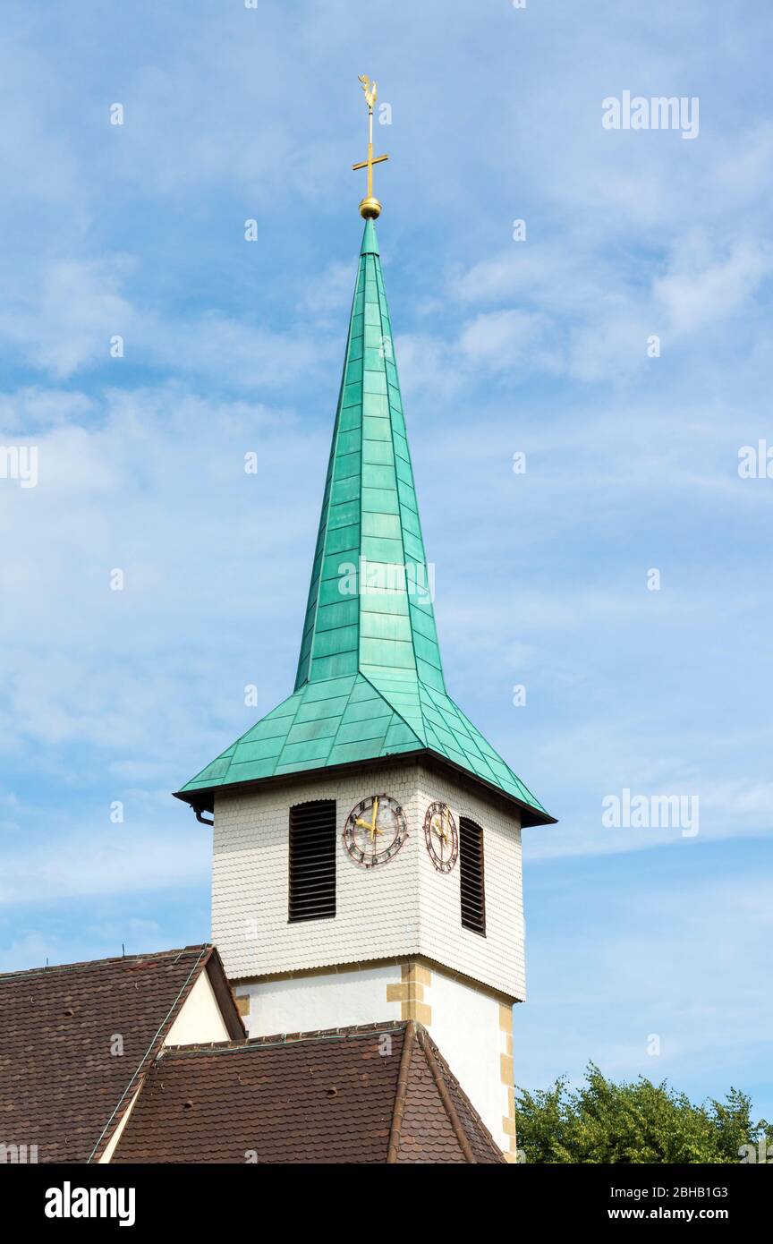 Germania, Baden-Wuerttemberg, Kirchentellinsfurt, torre del protestante Martinskirche Foto Stock